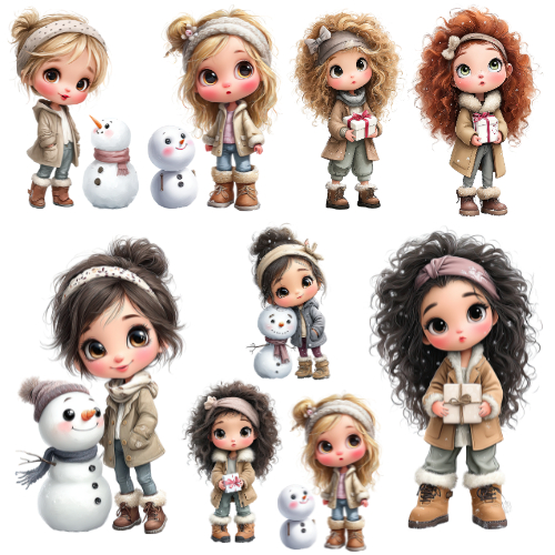 F.360.Whimsical Winter Boy ภาพลายเด็กผู้หญิงในฤดูหนาว ภาพวาดน่ารักแนวคริสต์มาส