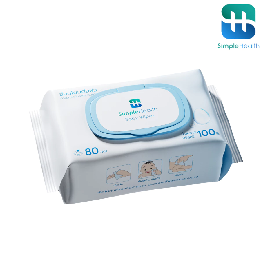 Simple Health ทิชชู่เปียก Baby Wipes 80 แผ่น เนื้อนุ่ม เหมาะสำหรับผิวแพ้ง่าย ปราศจากแอลกอฮอล์