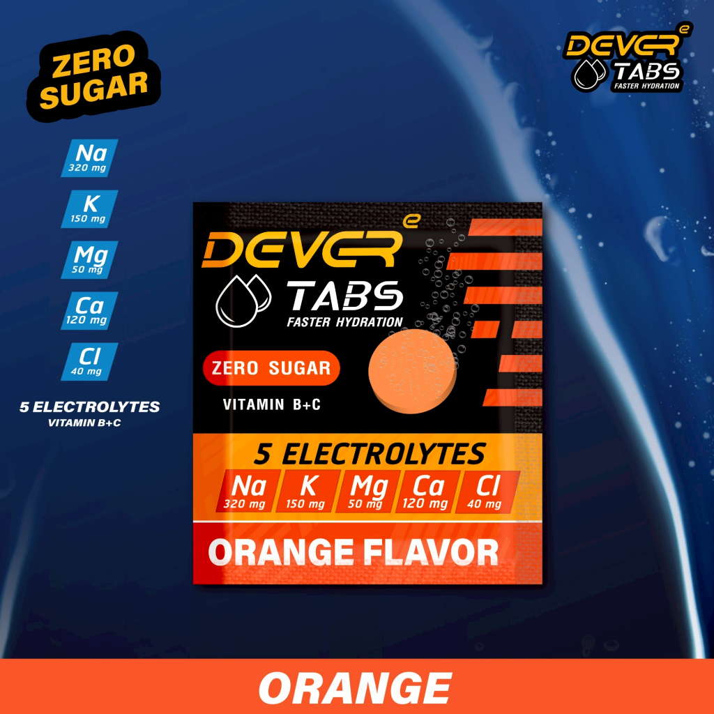 DEVER TABS เกลือแร่เม็ดฟู่กันตะคริว แบบซอง 1 เม็ด รสส้ม