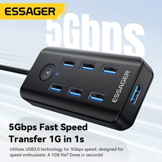 Essager 7-in-1 ฮับ ​​USB 3.0 พร้อมการส่งข้อมูลความเร็วสูง 5Gbps และปุ่มปิดหน้าจอเพื่อปกป้องความเป็นส่วนตัว