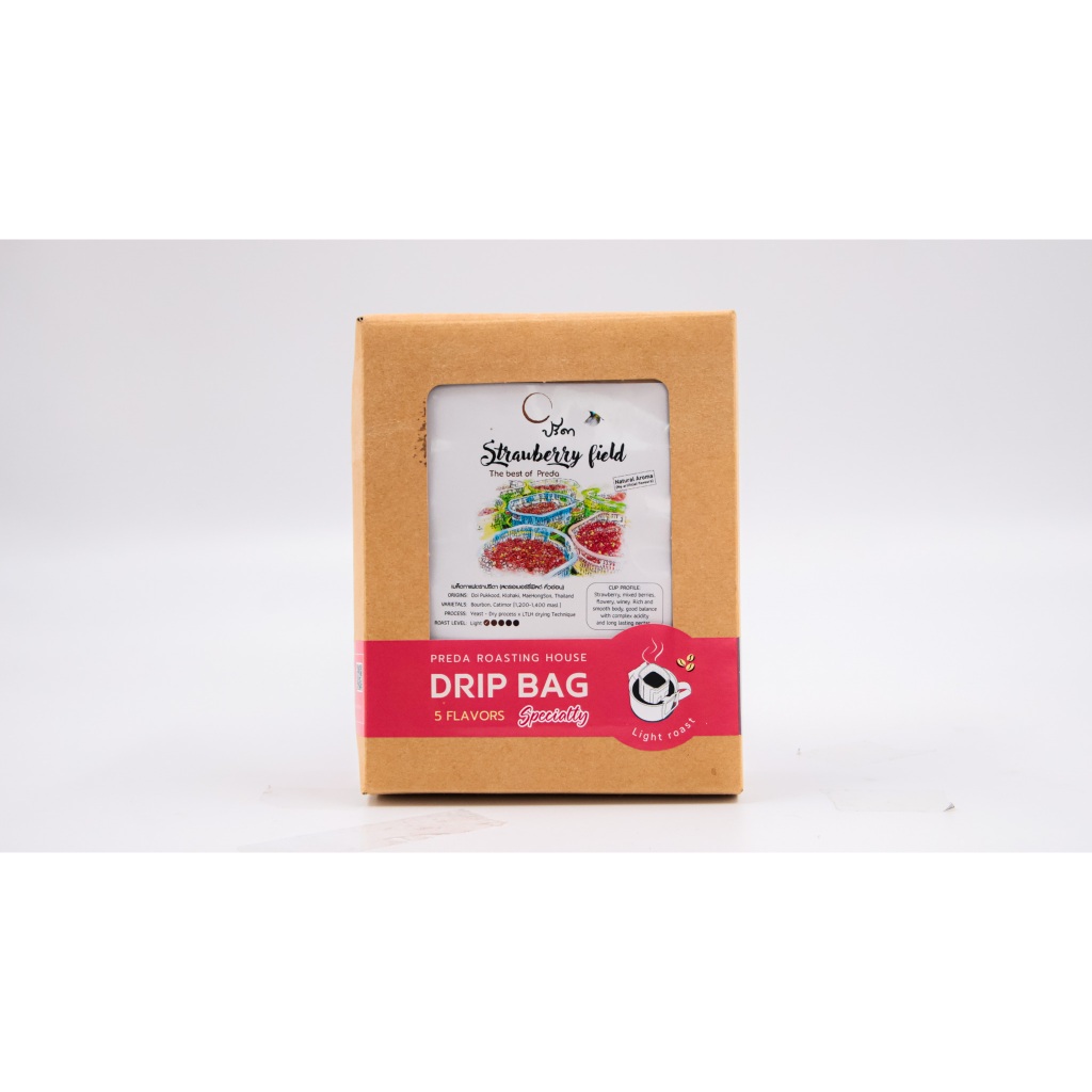 Strawberry field drip bag (กาแฟ คั่วอ่อน Light Roast Specialty กาแฟไม่แต่งกลิ่น ปรีดา) ;10g