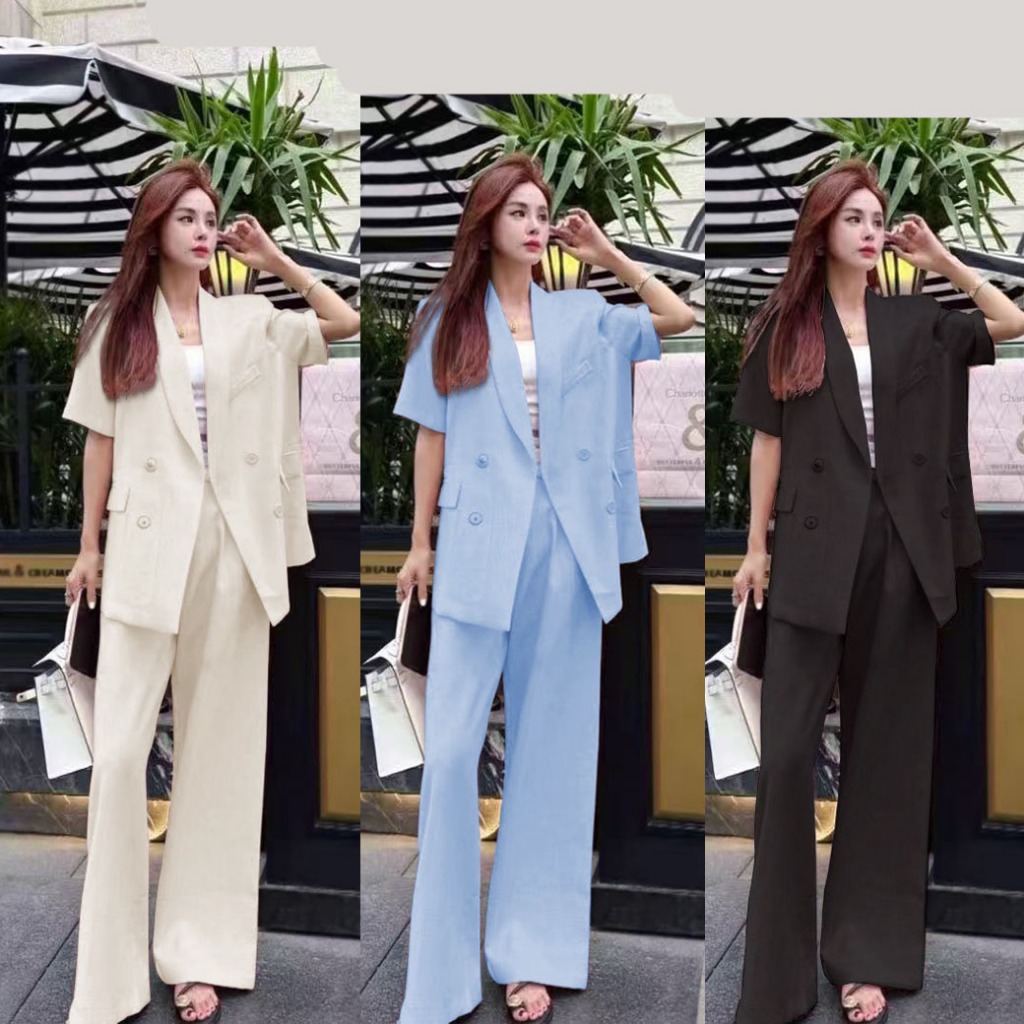 🌷 ชุดสูท เสื้อสูท+กางเกง เสื่้อเบลเซอร์แขนสั้น แฟชั่นใส่เที่ยว ใส่ทำงาน ผ้าคุณภาพดี ใส่สบาย พร้อมส่งจากไทย🌷SUIT-34