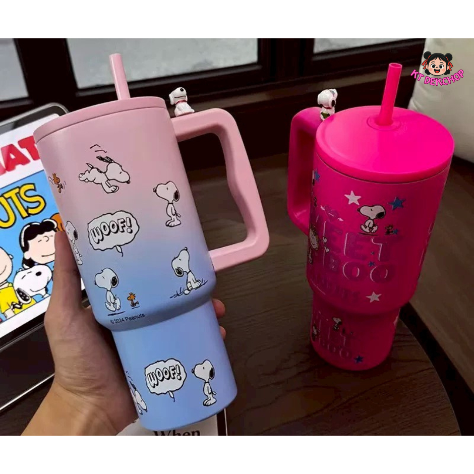 แก้ว Snoopy แก้วเก็บความเย็น ขนาดความจุ1200ml มีด้ามจับงานสเตนเลส304 เก็บความเย็นได้นาน