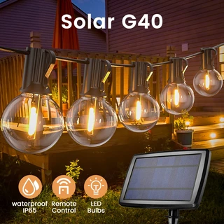 [ประหยัดพลังงาน] ไฟสตริงโซลาร์เซลล์ G40/ST38/S14 กันน้ำ ให้แสงสว่างสูงสำหรับสวนกลางแจ้ง