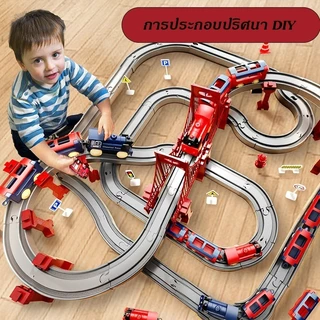 JOYTOYS ของเล่นรถชุดก่อสร้าง รางการแข่งขันก่อสร้างสำหรับเด็กที่มีความยืดหยุ่นไฟฟ้าติดตามรถของเล่นชุดของขวัญประกอบ diy
