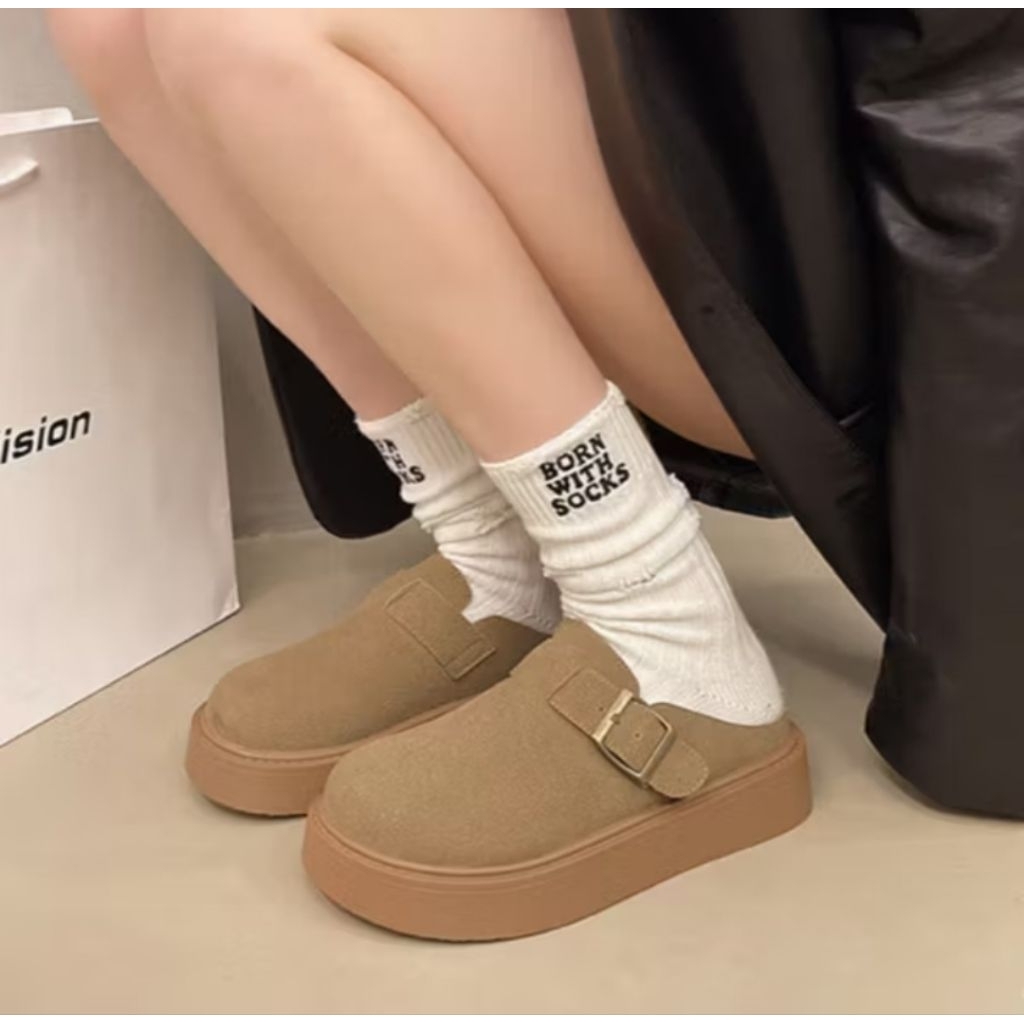 รองเท้าเปิดส้น JXC หนังกลับ เสริมส้น สีกากี Size 38 (24 ซม.)