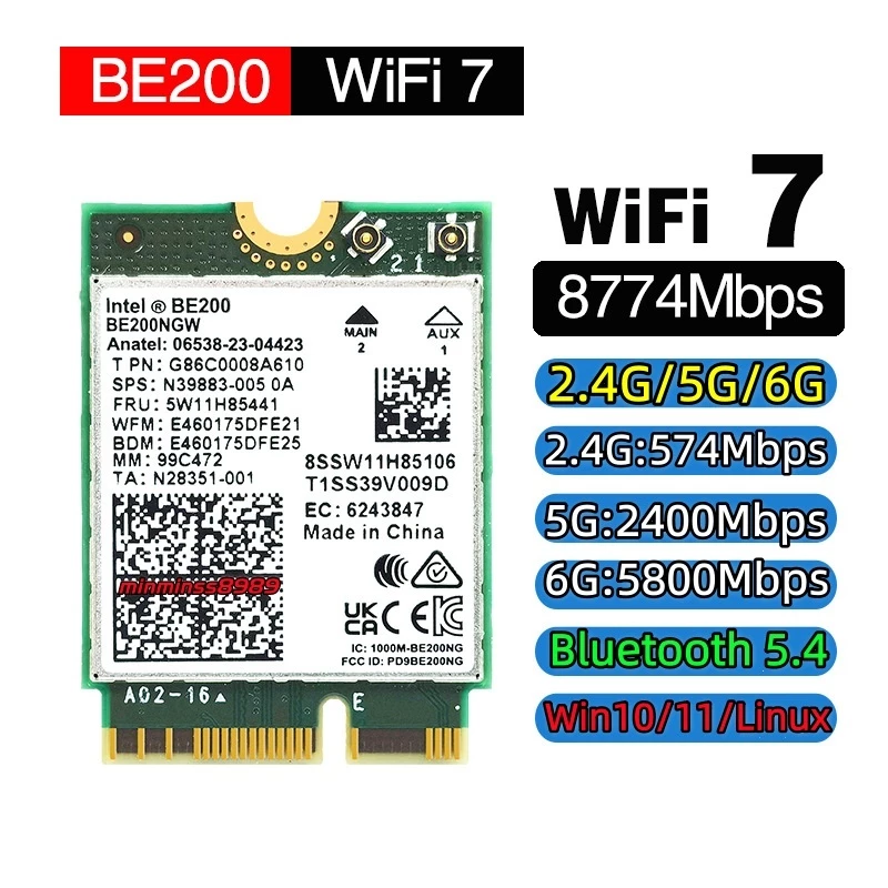 Intel Wi-Fi 7 BE200 PCIE 2.4G/5G/6G-8774M windows 10 windows 11   802.11AX Bluetooth 5.4 MU-MIMO 8DB 10DB thumbnail 3