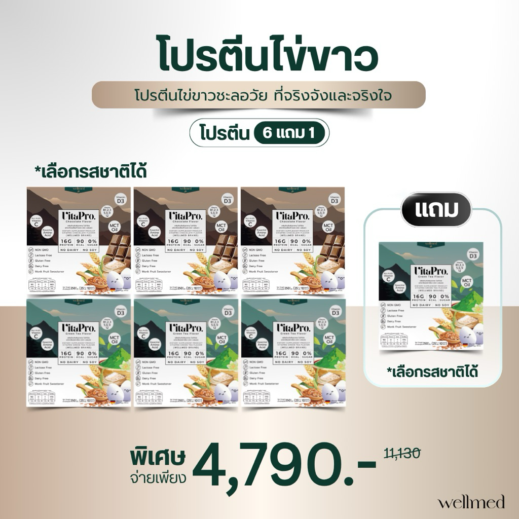 VitaPro โปรตีนไข่ขาว  ออแกนิค ชงง่าย อร่อย ไม่มีน้ำตาล โซเดียมต่ำ