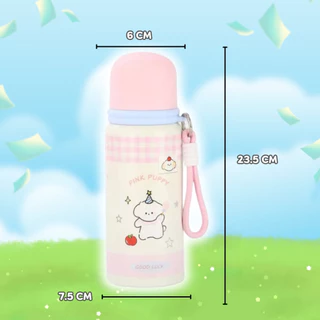 แก้วกระบอกน้ำสแตนเลสทรงสุดน่ารัก 600 mlสแตนเลส SUS316 ไร้รอยต่อ ปลอดภัย ทนทาน เก็บร้อน – เย็นได้ ยาวนาน 7 - 12 ชั่วโมง
