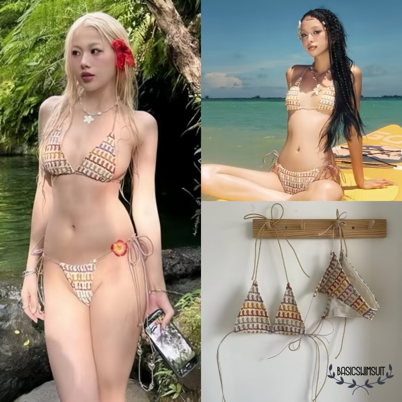 🧡Basic swimsuit💛 ชุดไปทะเล บิกินี่ 2 ชิ้น ลายสก็อต ผูกเชือก สไตล์ไทย ผ้าคุณภาพสูง ระบายอากาศได้ดี