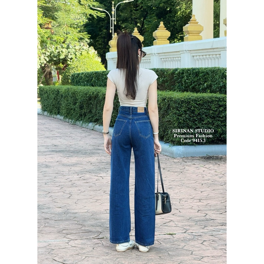 Sirinan Studio ยีนสก์ระบอกกลางเอวสูงสียีนส์เข้ม ยีนส์แท้(ผ้าไม่ยืด) - รูปที่ 7