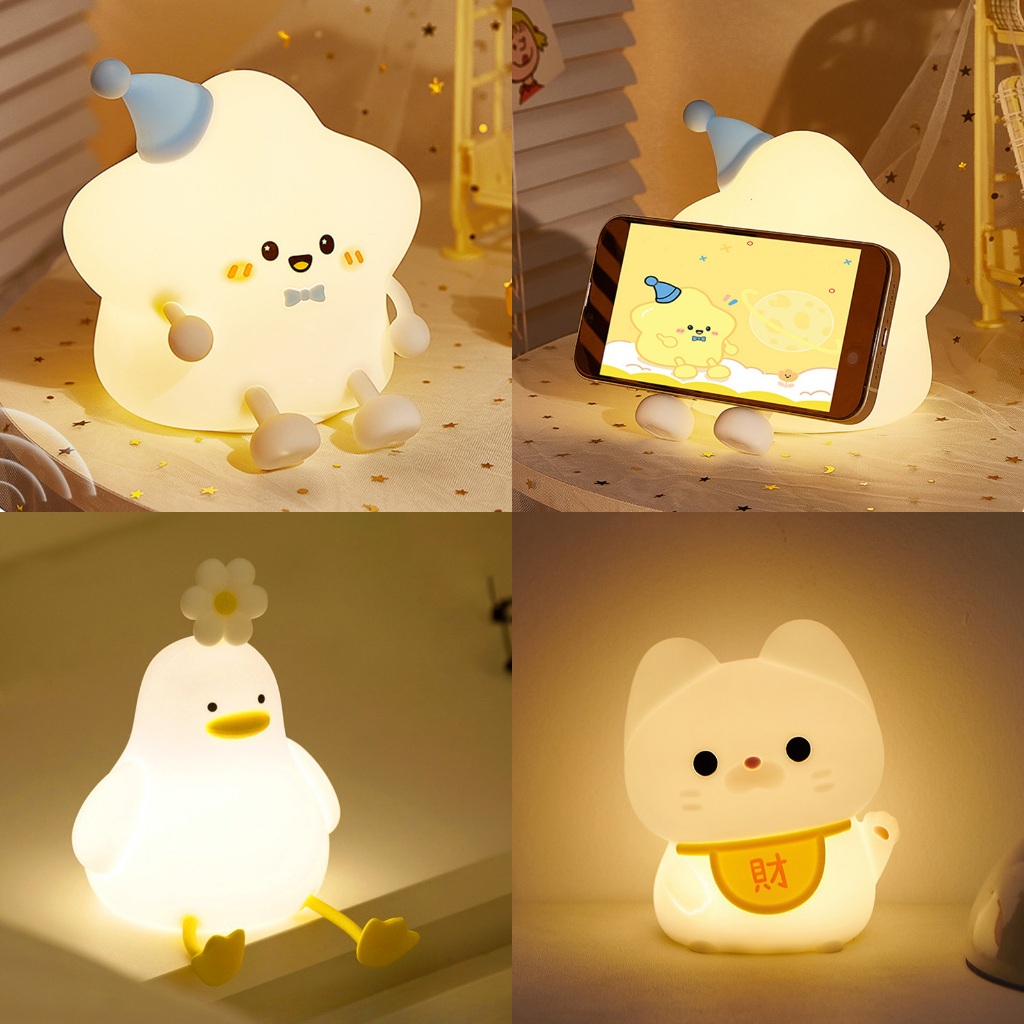 Night lamp คาร์ตูน Pat โคมไฟกลางคืนซิลิโคน, USB  แสงนุ่มสบายตา ดาว / แมวเหมียว / เป็ด