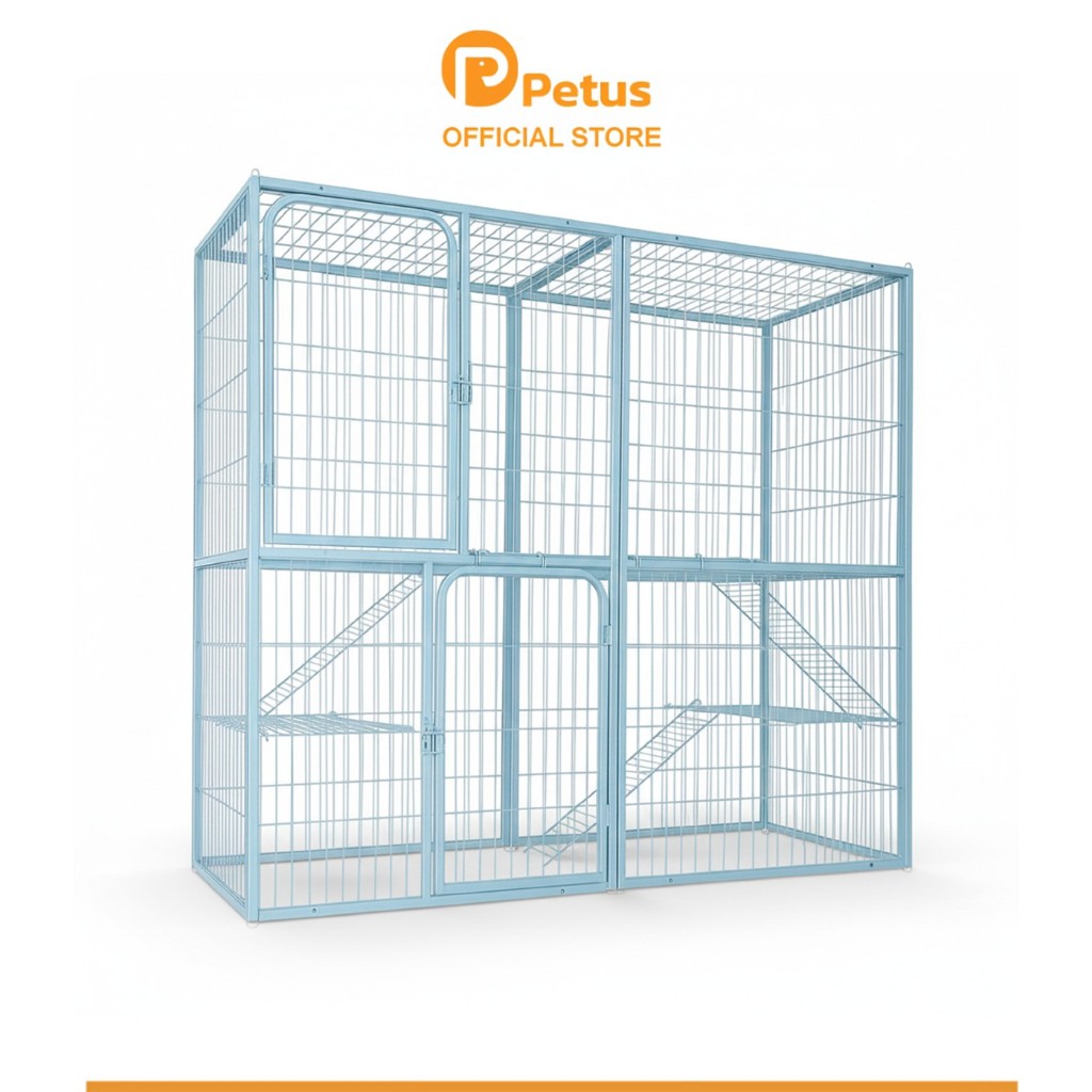 Petus กรงแมวคอนโด กรงสัตว์เลี้ยง ขนาดใหญ่ Cat Villa กรงแมวขนาดใหญ่ ซี่กรงห่าง 3ซม. แข็งแรง ทนทาน มี 