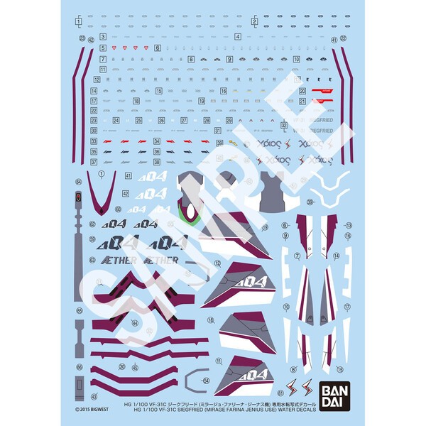 Water Decals for HG 1/100 : VF-31C Siegfried (Mirage Farina Jenius)
