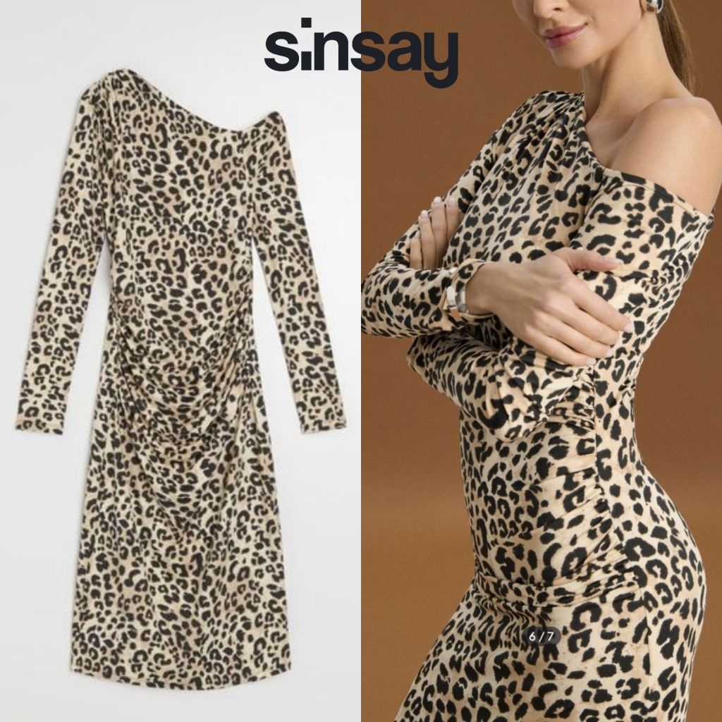 Sinsay ชุดเดรสทรงมิดิลายเสือ