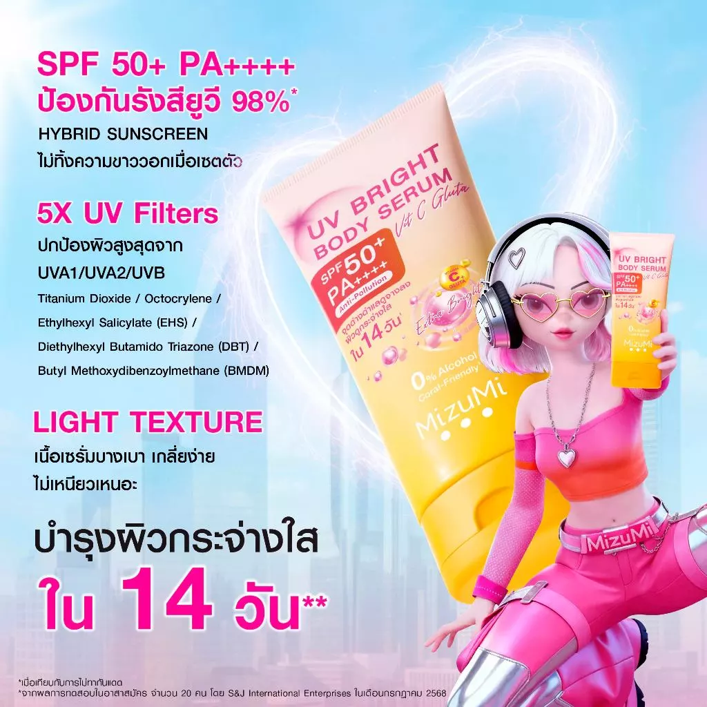 MizuMi UV Bright Body Serum Vit C Gluta 180ml เซรั่มกันแดดทาผิวกาย thumbnail 4