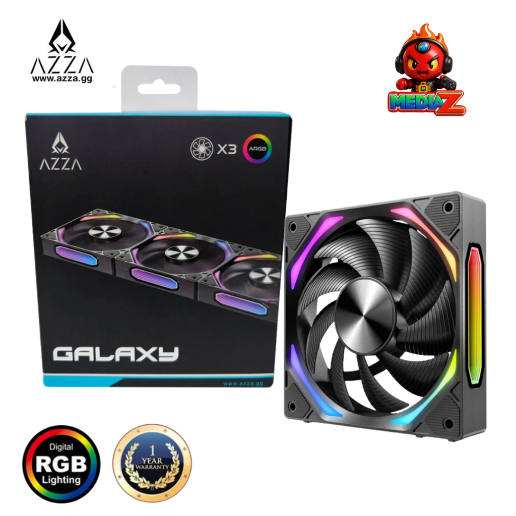 พ แพค3ตัว พัดลมซ่อนสาย AZZA GALAXY 3Pcs 120mm Fan Mirror ARGB PWM PC Case Fan Media Z Computer