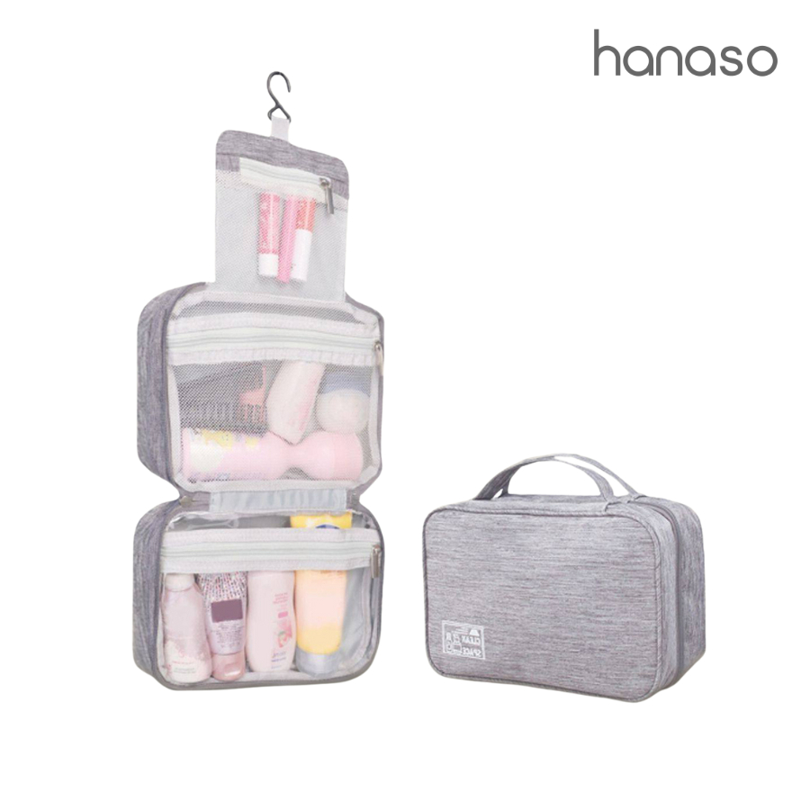 Hanaso กระเป๋าอาบน้ำ เดินทาง พกพา มีที่แขวน travel bag เก็บอุปกรณ์อาบน้ำ ขนาด 16.5x25 cm.