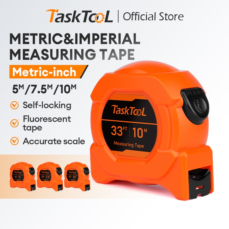 TASKTOOL ตลับเมตร เทปวัดเรืองแสง ตลับเมตรออโต้ล็อค 5/7.5/10เมตร สายวัดพกพา ตัวเลขชัดเจน การวัดแม่นยำ