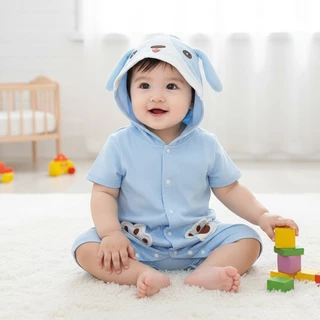Babyonline(Y310)2H3-4 (ส่งด่วน1วัน)ชุดบอดี้สูทสำหรับเด็กมีฮู้ดรูปสัตว์มีกระดุมหน้า ผ้าฝ้าย นิ่ม ใส่สบาย แนะนำอายุ 0-1 ปี