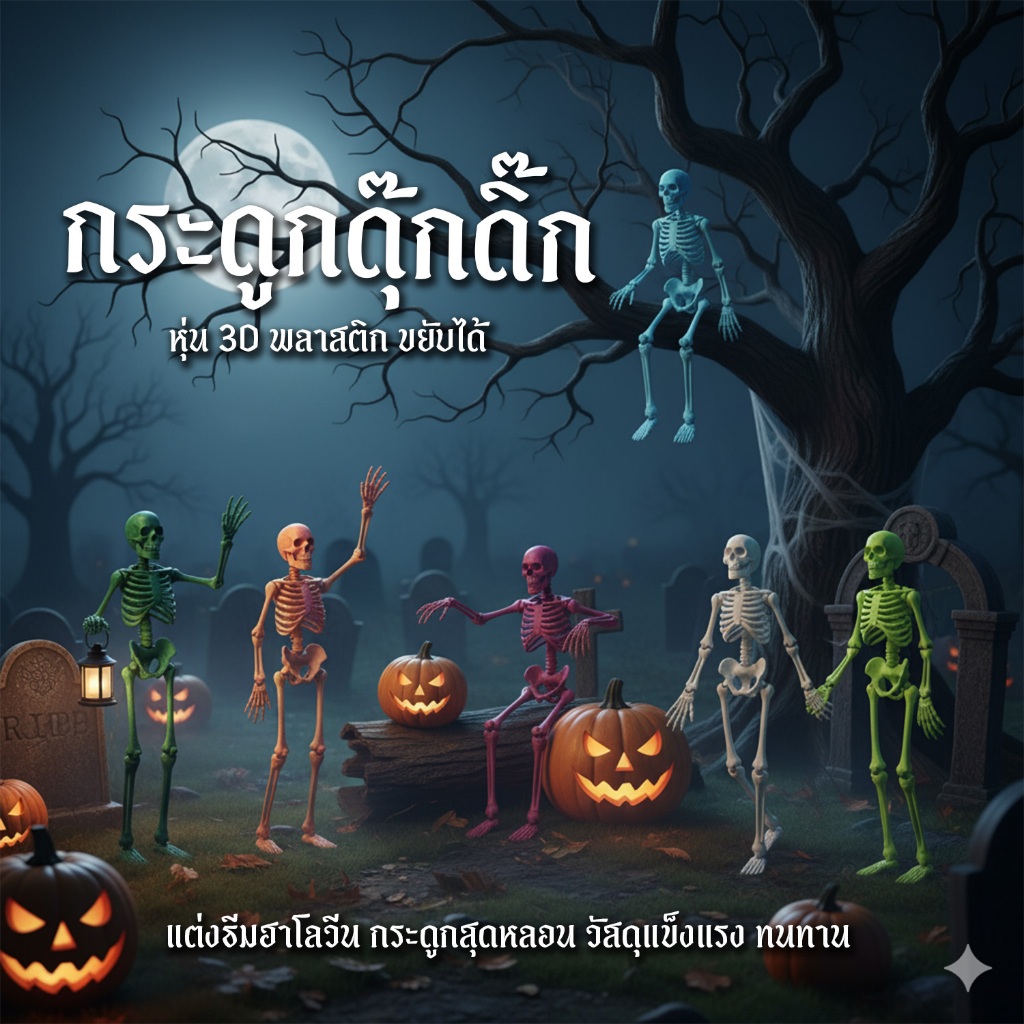 🦴💀 โครงกระดูกสีแฟนตาซี 3D Skeleton Model ของตกแต่งบ้าน คาเฟ่ งานปาร์ตี้ ฮาโลวีน ของสะสม ของเล่น