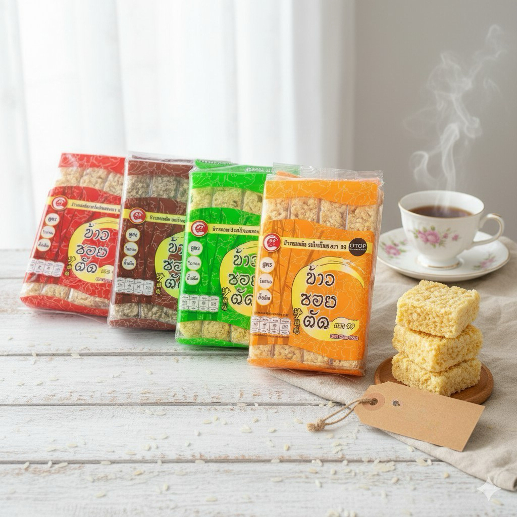 ข้าวซอยตัด ตรา 99  รสวนิลา รสใบเตย รสดังเดิม หอมหวานละมุนลิ้น 1 ห่อมี 8 ชิ้น น้ำหนัก 180 กรัม