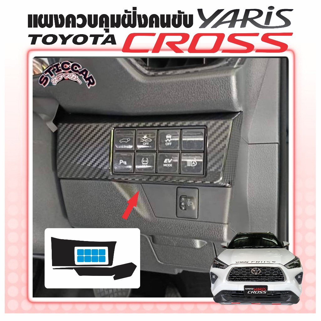 สติกเกอร์ฟิล์มกันรอย แผงควบคุม Toyota Yaris Cross Smart /Premium /Premium Luxury เคฟล่า ดำ【STICCAR】
