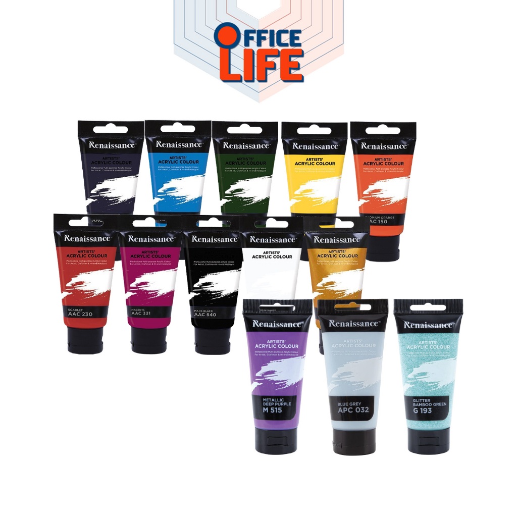 Renaissance (เรนาซองซ์) สีอะคริลิค ขนาด 75 มล. มีให้เลือก 35 เฉดสี หลอดพลาสติก ( 1 หลอด )
