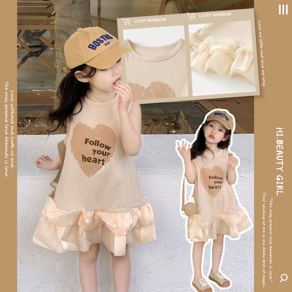 [จัดส่งวันนี้] ชุดเดรสเด็กผู้หญิง เดรสแขนกุดแต่งระบายแฟชั่นฤดูร้อน สไตล์เกาหลี ผ้านิ่ม ไม่ระคายเคืองผิว 2-9 ปี