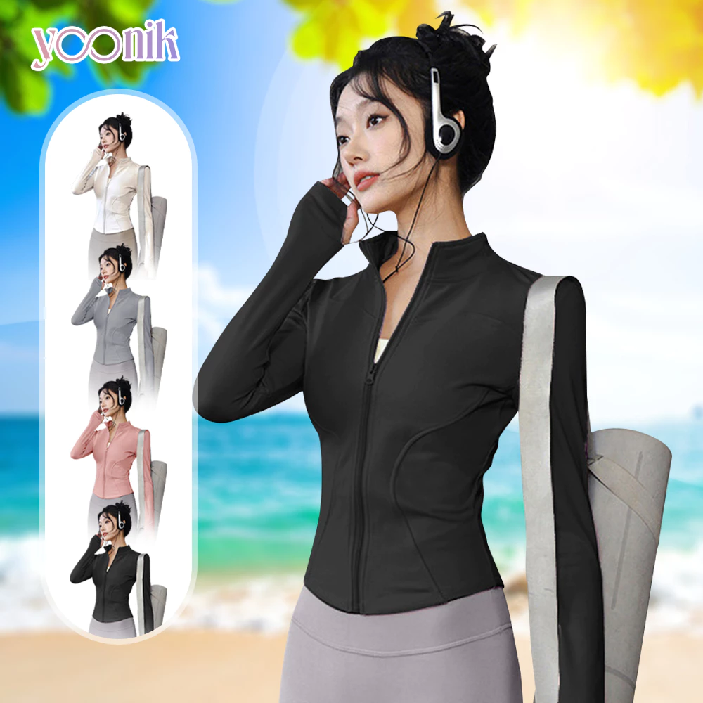 Yoonik เสื้อแจ็คเก็ตคาร์ดิแกน แขนยาว สำหรับโยคะ ออกกำลังกาย เสื้อคลุมป้องกันแสงแดด สำหรับผู้หญิง thumbnail 3