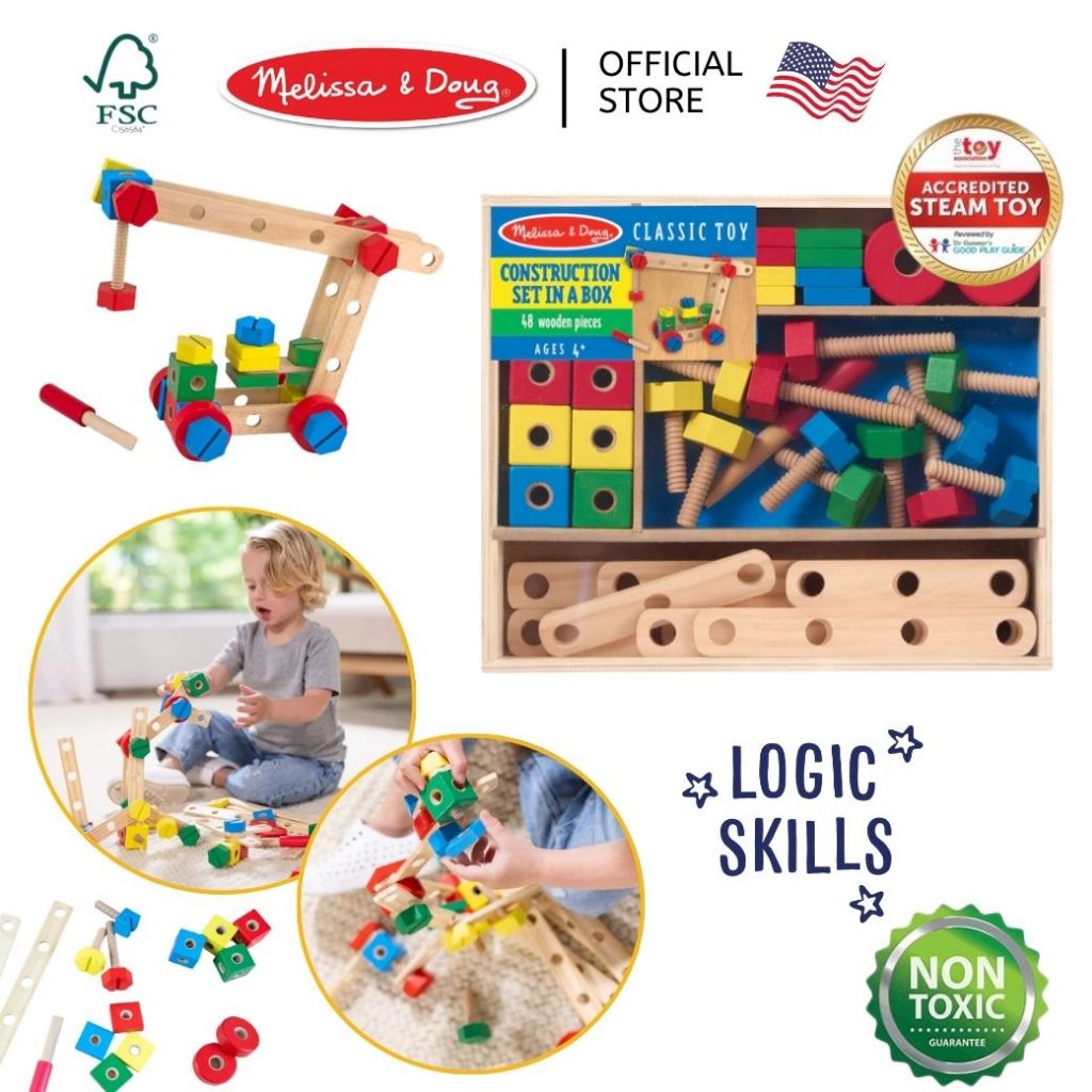 (ของแท้ USA) ของเล่น STEM ชุดเครื่องมือช่าง ขันน๊อต ฝึกบังคับมือ Construction Set Melissa Doug 5151