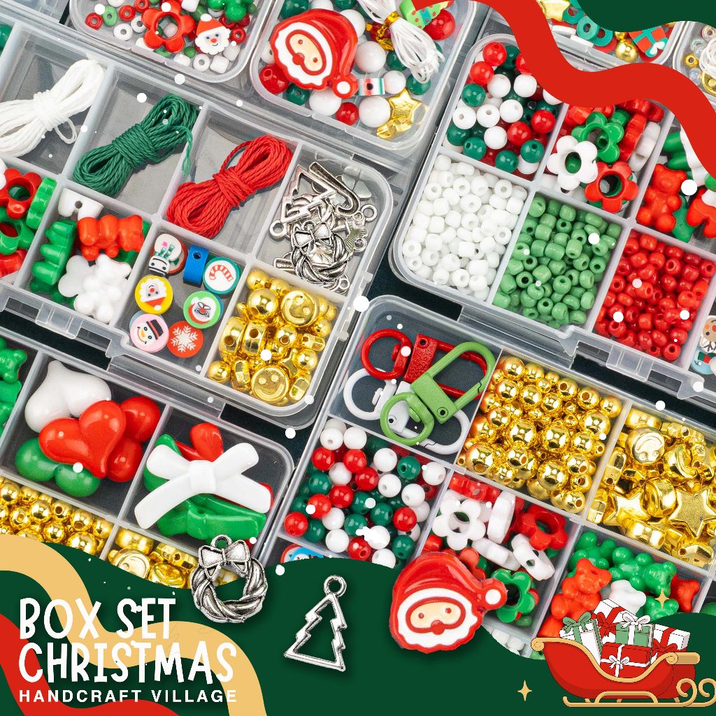 สุดคุ้ม! BOX SET ชุดลูกปัดเชือกเทียน ธีมคริสต์มาส | CHRISTMAS SET เซ็ตลูกปัดพร้อมร้อย สำหรับทำสร้อยข้อมือ พวงกุญแจ DIY