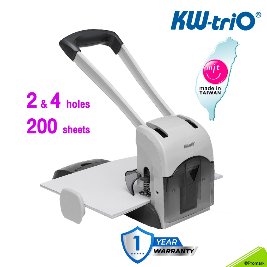 (ประกัน 1ปี) เครื่องเจาะกระดาษ KW-trio 09556 Made in Taiwan เจาะได้ 200 แผ่น รูเจาะ 6 mm รุ่นมือโยก