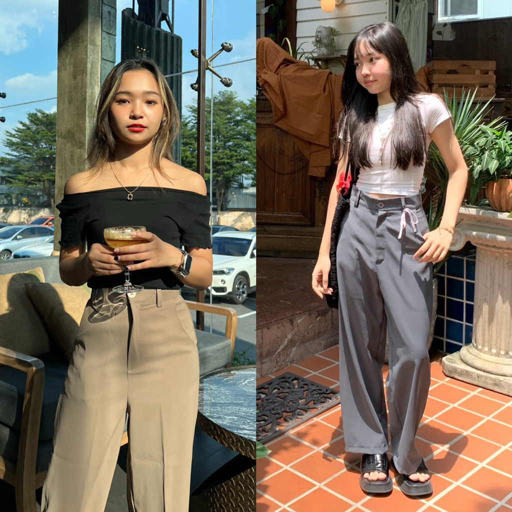 150cm lux กางเกงขายาวเอวสูง สำหรับสาวสูง150cm+ ผ้าลื่นพริ้ว ทิ้งตัว ติดกระดุม ความยาว37นิ้ว [playwork.store](002-กระดุม) รูปที่ 7