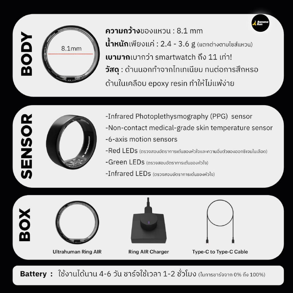 Ultrahuman Ring Air แหวนติดตามและประเมินสุขภาพ (รับประกันศูนย์ไทย 1 ปี) Bananarun ราคา ถูกที่สุด ดีลบีเคเค แกลเลอรีภาพที่ 3