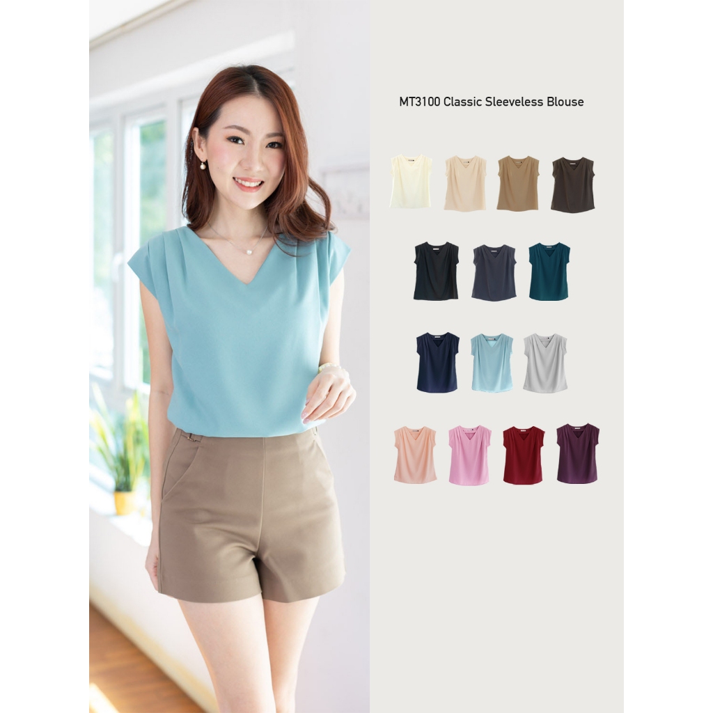 (Cool Colors🤍🖤💙💚) Narinari : MT3100 Classic Sleeveless Blouse เสื้อทำงานแขนกุด