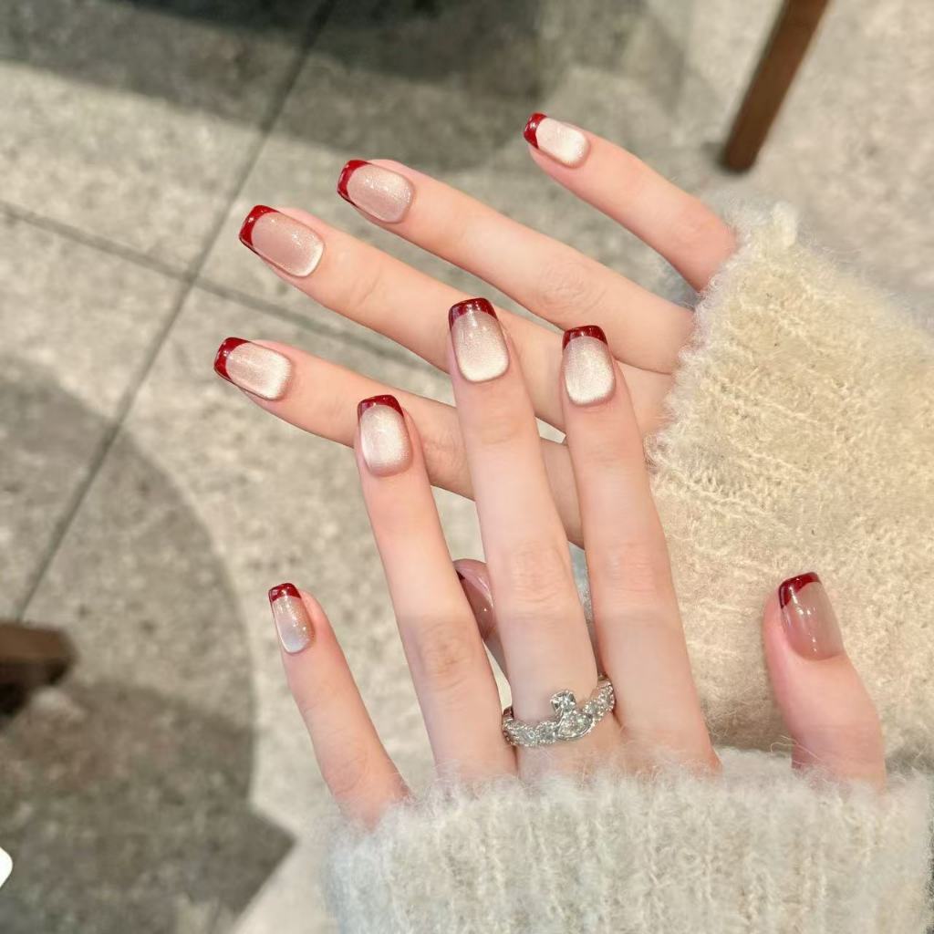 DeeMee เล็บปลอมมือทำไล่เฉดฝรั่งสไตล์เกาหลี สีชมพูเนื้อหอมออฟฟิส ใส่นุ่มฟิต ส่งทันทีกรุงเทพ 2-3วันถึง แถมฟรีเครื่องมือ!