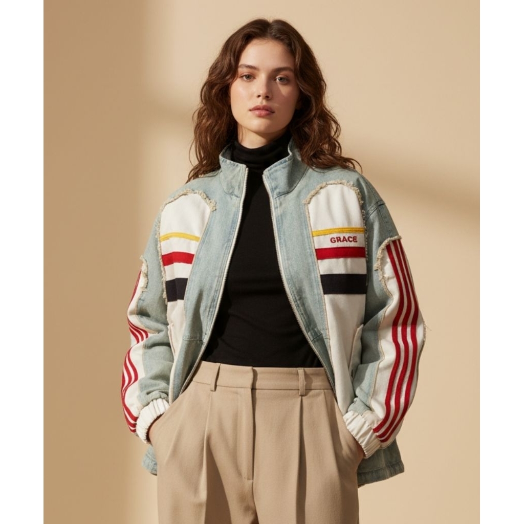 แจ็กเก็ตยีนส์ รุ่น Sweet Valid คอปกตั้ง สไตล์มินิมอลวินเทจ - PIMWEAR