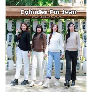 PT14 กางเกงยีนส์เอวสูง ขากระบอกบุขน CYLINDER FUR JEAN