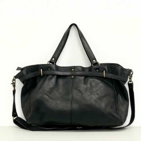 กระเป๋าหนังแท้สีดำทรง Oversized totel