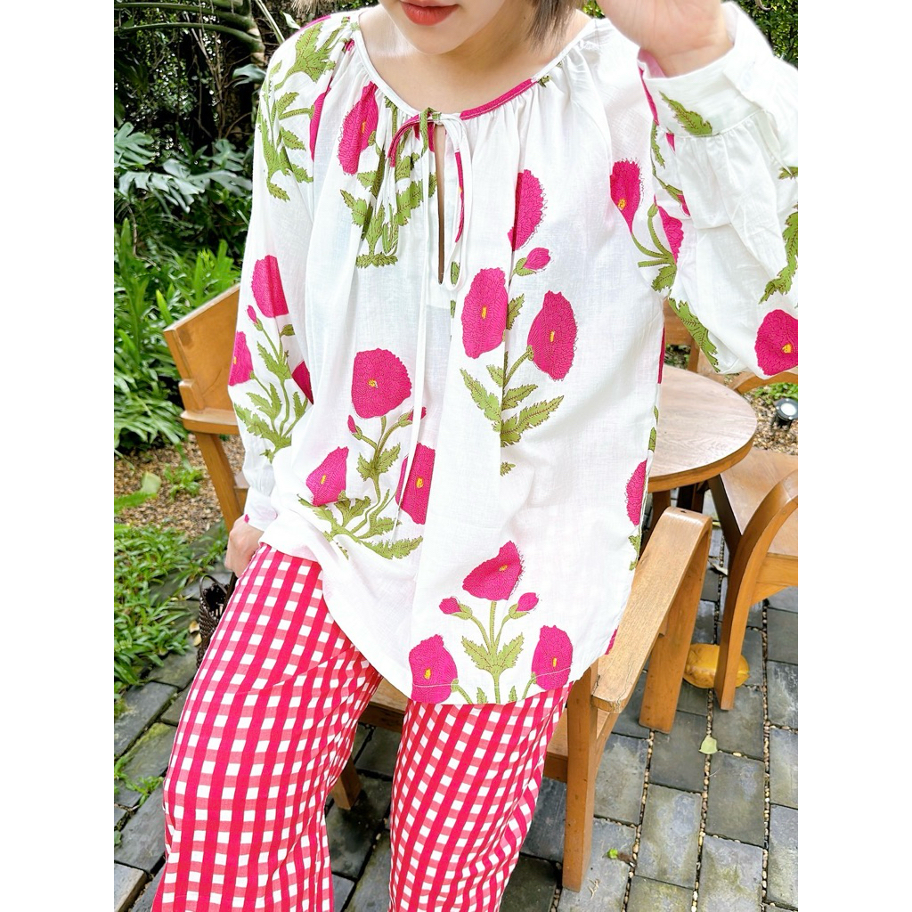 📌ทักก่อนสั่ง📌 ชุดเซท2ชิ้น ผ้าcottonอินเดีย เสื้อผูกหน้า อก 34“-50” + กางเกงขายาว Amcorner