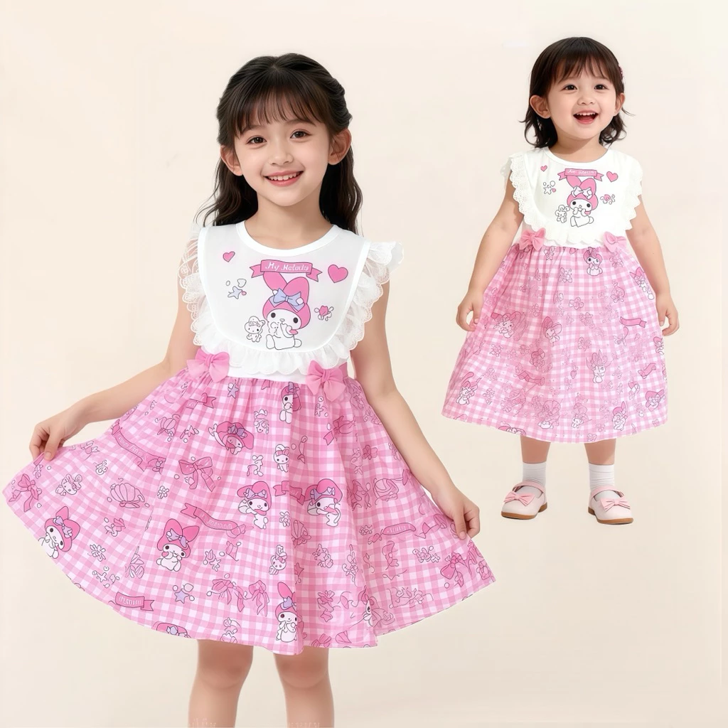AY115👗 เดรสเด็กผู้หญิง สีชมพู ลายการ์ตูนน่ารัก สไตล์เจ้าหญิง น่ารักสดใส ผ้านุ่ม เบาสบาย ไม่ระคายผิวเด็ก