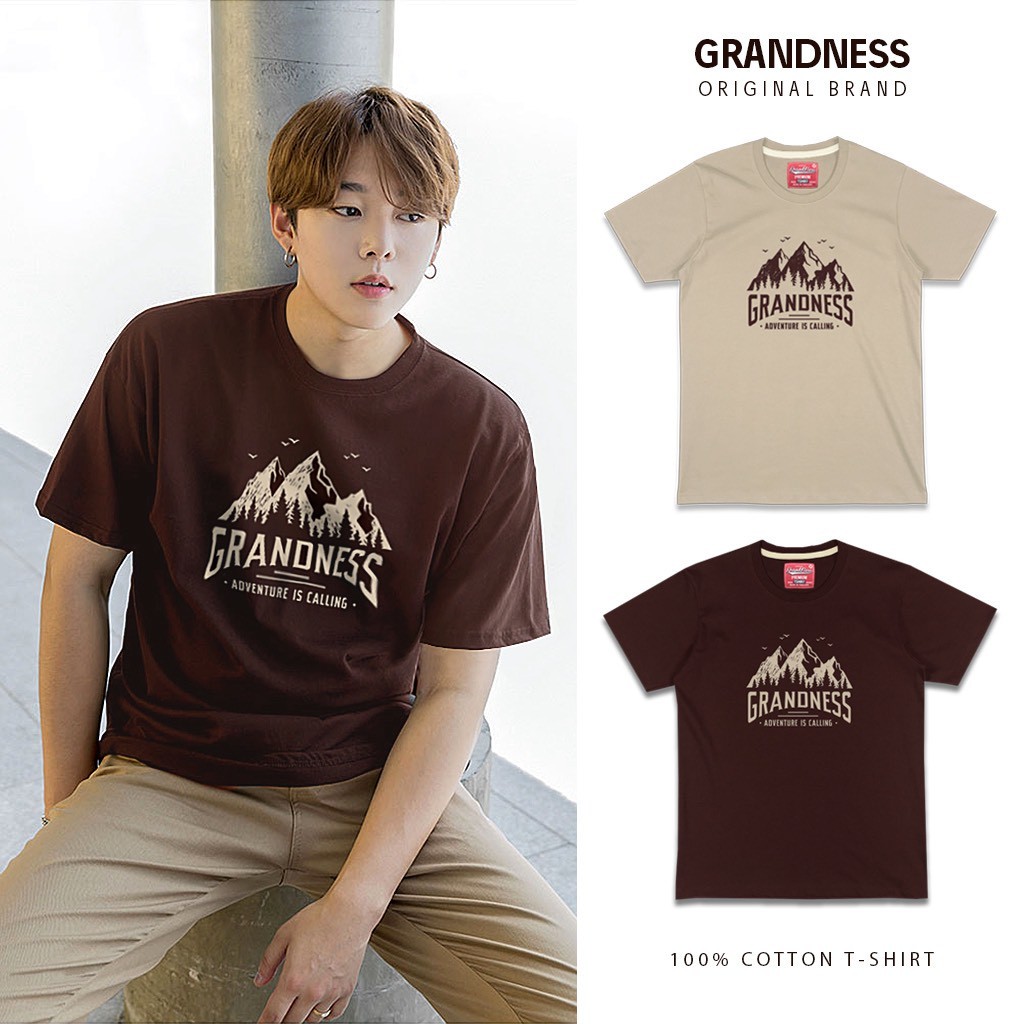 Grandness เสื้อยืดลายกราฟิก รุ่น GN243-244( สีน้ำตาล/สีครีม )