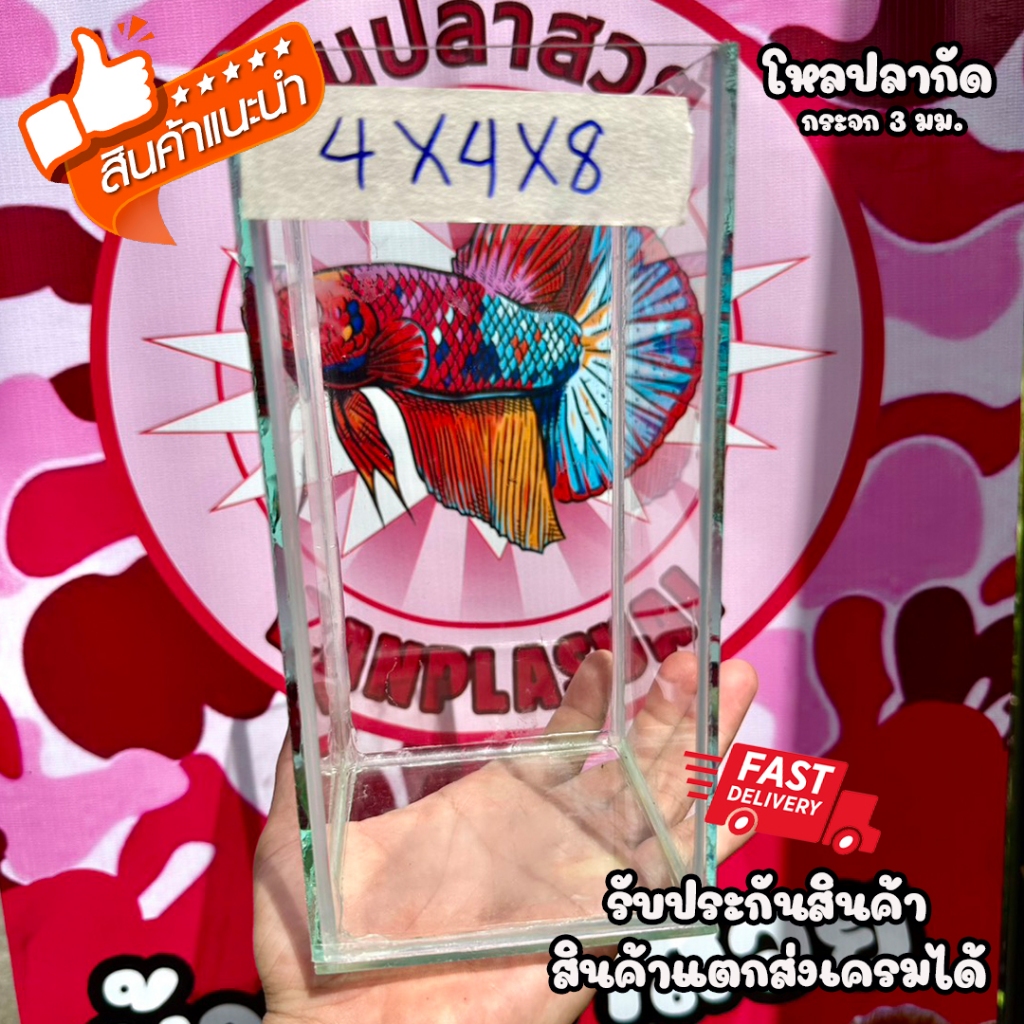 โหลปลากัด ขนาด4x4x8นิ้ว หนา3มิล กาวใส