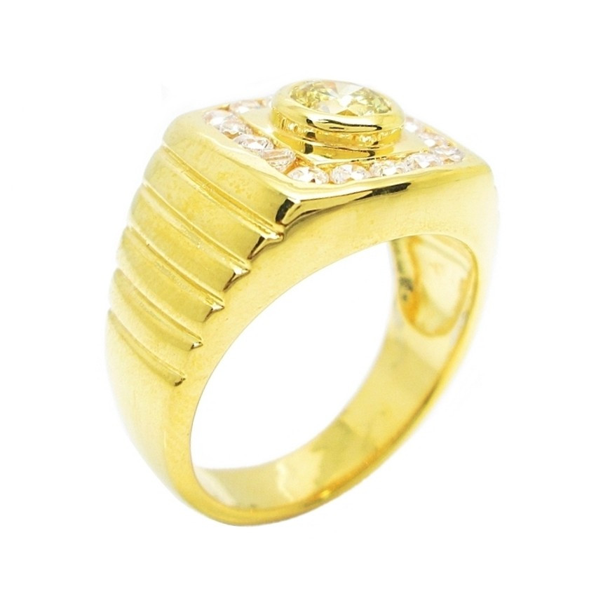 แหวนผู้ชาย พลอยบุศราคัม ล้อมเพชร ชุบทอง - รูปที่ 2