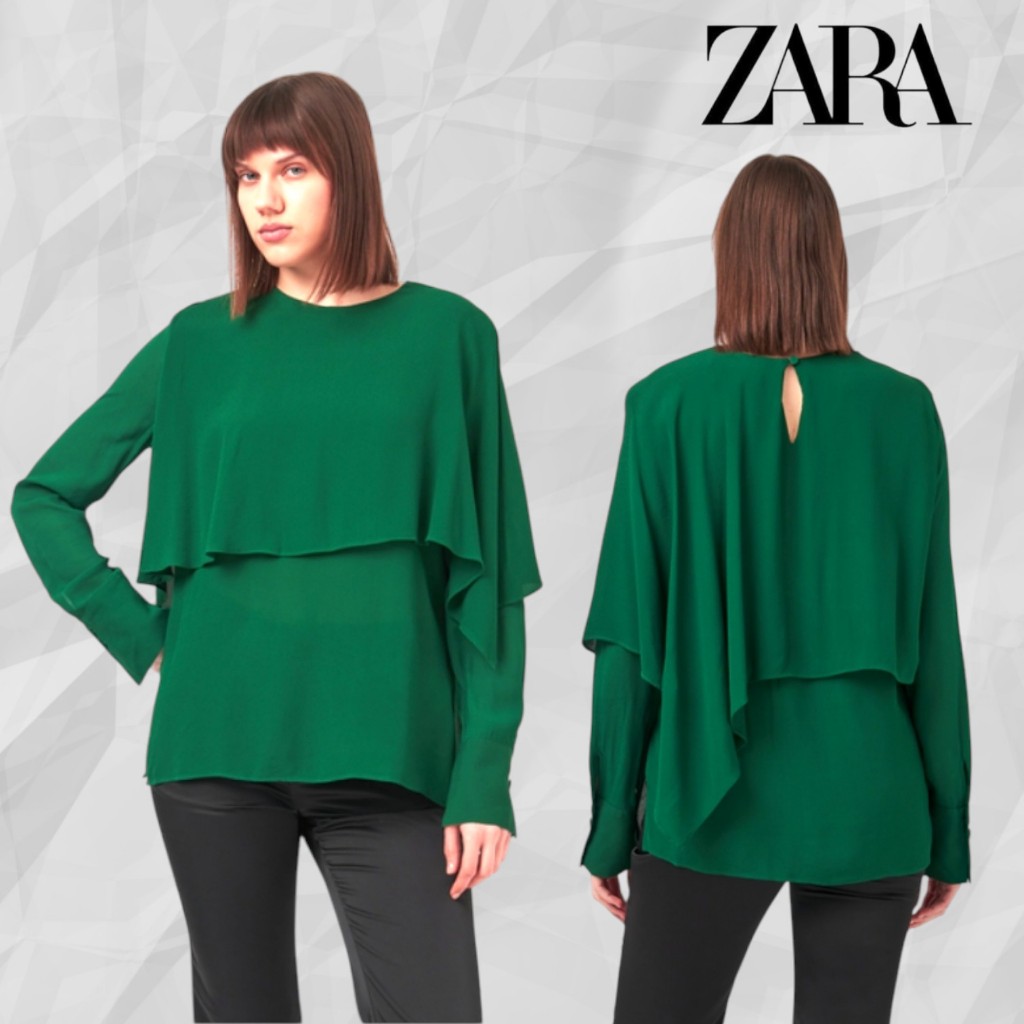 SP511 เสื้อเบลาส์เลเยอร์สีเขียวเข้มจาก Zara