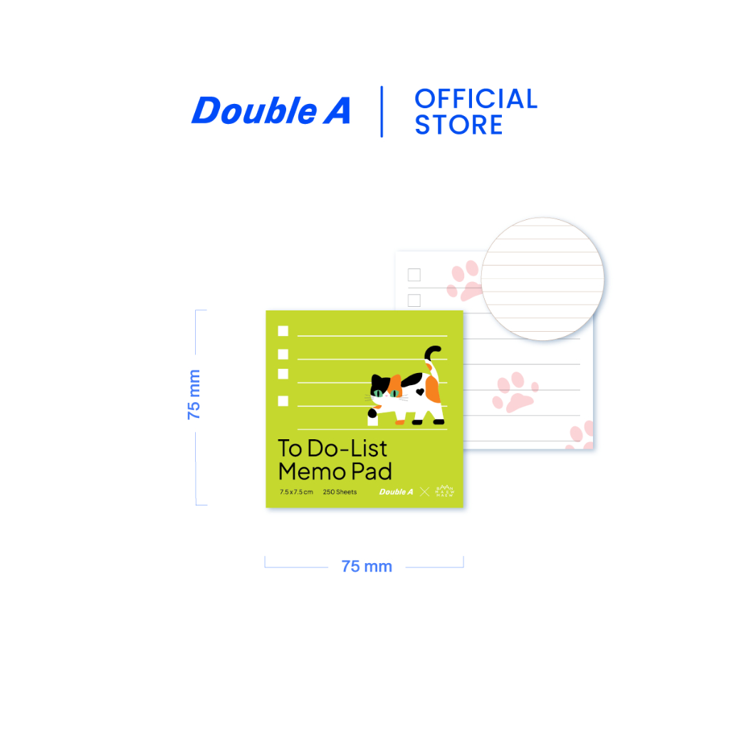 [สีเขียว V2] Double A กระดาษโน้ตพิมพ์ลายเส้น สันกาว 75 x 75 มม. 80 แกรม 250 แผ่น Baan Maew จำหน่าย 3 เล่ม — صورة 2