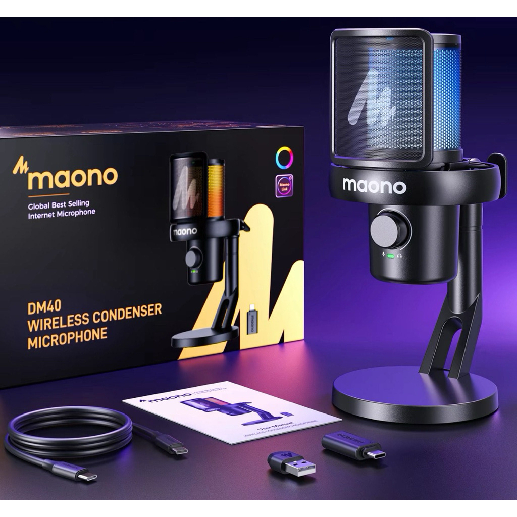 ไมโครโฟนเกมมิ่ง, Maono DM40 RGB, ไมโครโฟน USB, ไมโครโฟนคอนเดนเซอร์,ไมโครโฟนตัดเสียงรบกวน Al, ไมโครโฟ