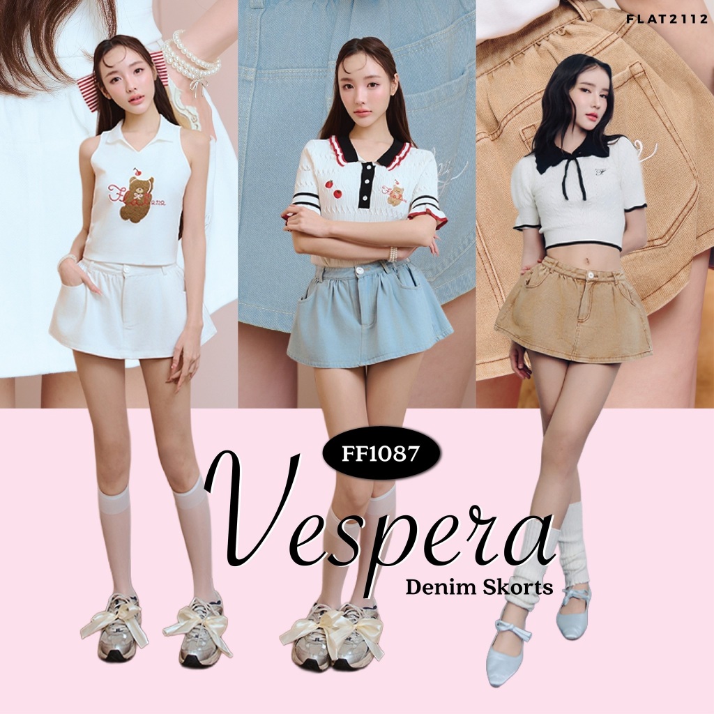 FLAT2112 FF1087 : VESPERA DENIM SKORTS กระโปรงยีนส์ กระโปรงสั้น กระโปรงกางเกง แชั่นผู้หญิง