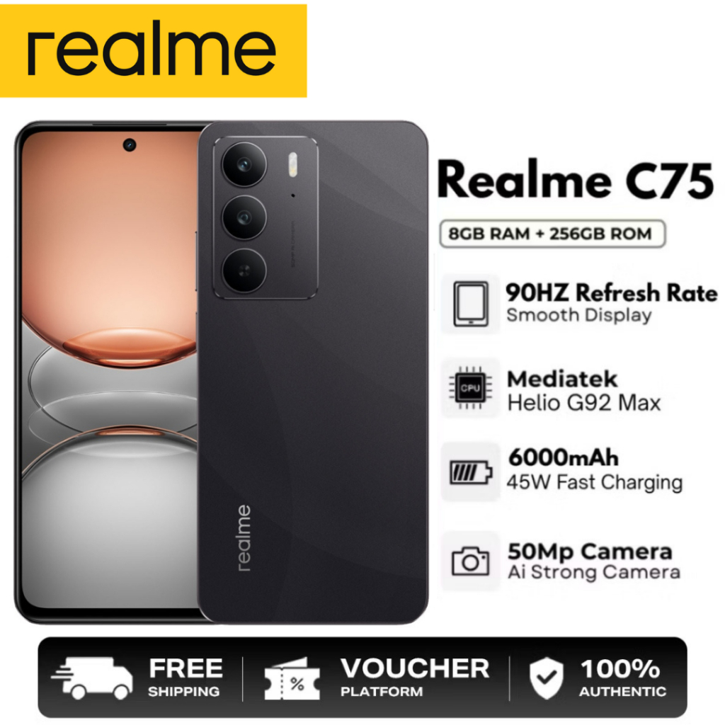 5G Realme C75 (8+256)| Chipset MTK Helio G92 Max กล้องชัด 50MP+Flickerกันน้ำกันฝุ่น IP69แบตเตอรี่จุ 6,000 mAh